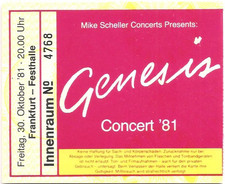 Genesis  In Concert 1981 Frankfurt  Ticket / Konzertkarte / Eintrittskarte