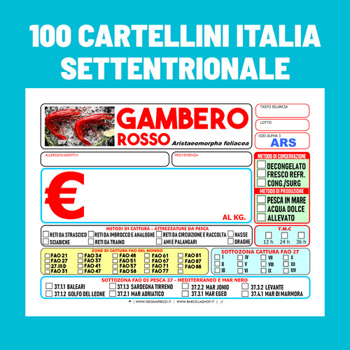100 cartellini pescheria - 100, kit