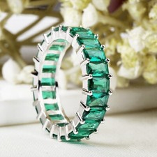 Verde Cz 925 Argento Sterling Eternity Fedina Artigianale Fidanzamento Gioielli