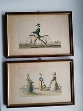 2 stampe vintage con dame in bicicletta incorniciate