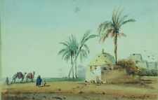 Quadro Antico Orientalista 19° Amable Crapelet Vista Egitto Animato Mausoleo