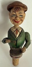 VINTAGE HAND CARVED WOODEN WINE BOTTLE CORK HEAD DRUMMER