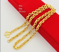 6MM Chain  999 24K Yellow   Gold  GP 24inch Men's Necklace Jewelry