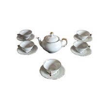 Servizio da tè in porcellana bianca Bavaria filo oro vintage completo 5 tazze