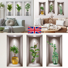 Set 3 pezzi arte magia 3D piante verdi fiori decalcomanie decorazione casa adesivi murali