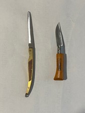 Set 2 coltellini:1-Opinel France 8cm,2-tascabile 12cm,ottone,acciaio,legno