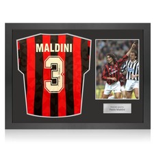 Maglia originale del AC Milan 1993-94 autografata da Paolo Maldini. Cornice Icon