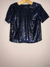 Top con paillettes blu New