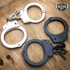 2 Pz Manette Polizia Professionali Doppia Serratura Acciaio Nichelato Real + CHIAVI