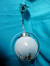 GAETANO SCIOLARI MAZZEGA LUSTRE PLAFONNIER VERRE BOULE BLANCHE ET AMBRE MURANO