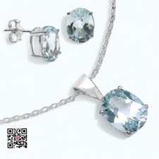 Set collana e orecchini topazio blu svizzero oro bianco regalo dicembre pietra nascita