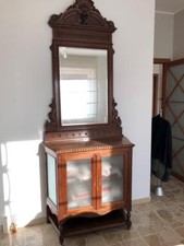 Mobiletto con specchiera inizio '900 in legno massello intarsio del diavolo