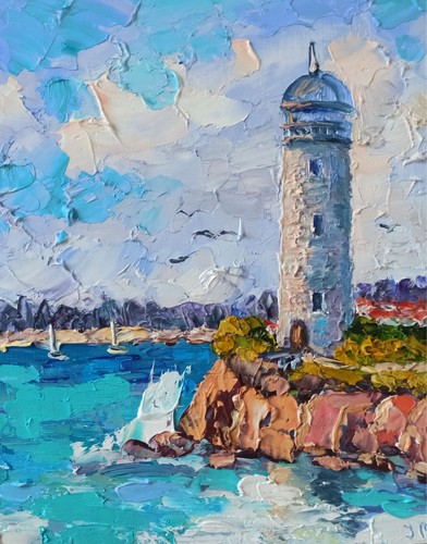 Dipinto olio paesaggio - , marino