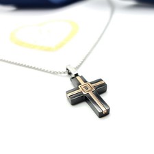 Collana uomo acciaio croce crocifisso Nero oro  zircone 