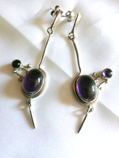 Orecchini con pendente vintage anni 70 in argento 925 e pietra ametista