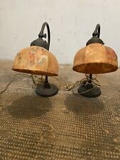 COPPIA DI Lampade Da Comodino In Ottone E Pelle Antico