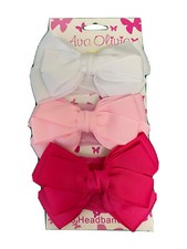 Fasce x3 Fiocchi Grandi Bambina in Bianco Rosa Elasticizzate Accessori Capelli NUOVE