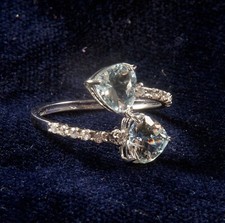 anello oro bianco 18 kt, acquamarina e diamanti donna