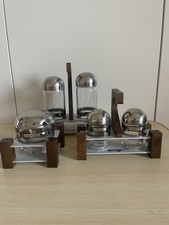 Set Olio Aceto Sale Pepe Cer-Ve Acciaio Vetro Legno CerVe Aladesign Modernariato