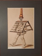 Disegno Antico. Disegno acquarellato, XIX sec.;cm 13,5x21; passepartout cm 21x29