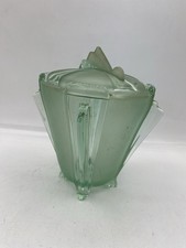 Ciotola con coperchio in vetro verde vintage Art Déco ceco  