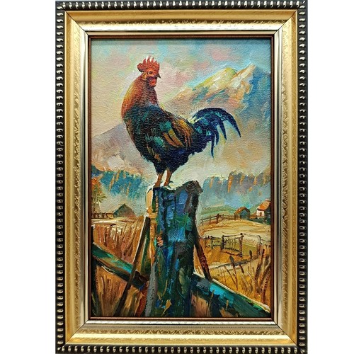 Gallo dipinto olio - , originale