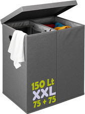 Cesto Portabiancheria Sporca 150 L a 2 Scomparti, Cestino Doppio Con Sacchi Estr
