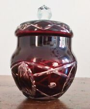 VASO/URNA IN CRISTALLO ROSSO DI BOEMIA con coperchio rubino intagliata anni 60