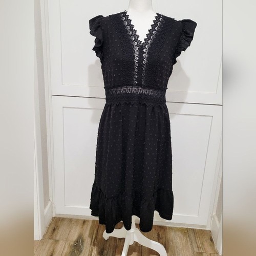 Abito pizzo nero con volant - pizzo,