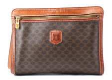 CELINE [Rank AB] Borsa Pochette Macadam Borsetta Pelle PVC Marrone Vintage...