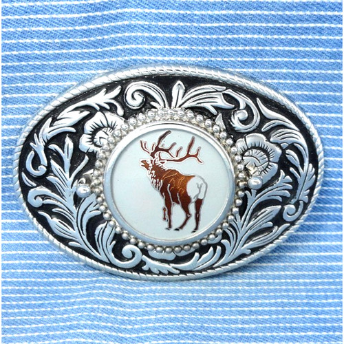 Western bull elk belt - western, buckle