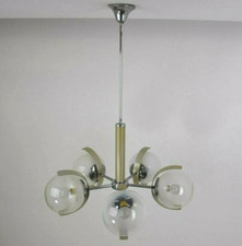 Lampadario Vintage design Targetti 5 Palle Vetro Murano Spurtnik space Age-XXX