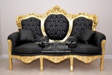 Divano 3 posti poltrona Germany Salotto Foglia Oro Barocco legno massello ecopel