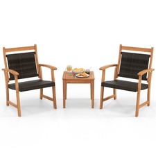 3PCS Patio Acacia Wood Rattan