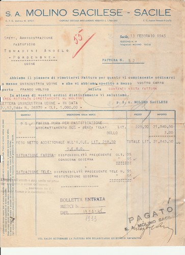 1945 fattura marche bollo - 1945:,