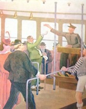 § ILLUSTRAZIONE A COLORI DA RIVISTA ANNI '30 - IN TRAM