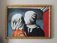 falso d'autore olio su tavola dipinto a mano gli amanti Magritte cornice oro