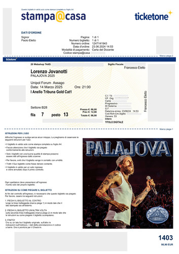 Biglietto concerto lorenzo - biglietto,