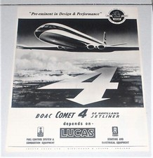Pubblicita' LUCAS BOAC COMET 4 JETLINER - Aerei anni 50 clipping 24x33