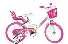 Bici Bicletta 16 UNICORN ROSA BIANCO Rotelle BAMBINA 5 6 7 ANNI ALTEZZA 115/140