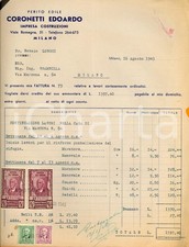 1943 MILANO Perito Edile CORONETTI Edoardo - Impresa costruzioni *Fattura