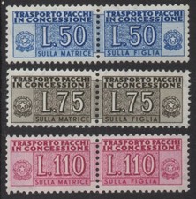 Repubblica 1953 - Pacchi Concessione Ruota 50/75/110 L. - Nuovi G. Integra MNH**