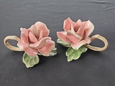 Portacandele rosa porcellana Capodimonte fatto a mano in Italia