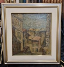 Dipinto Olio Su Tela. Scorcio Di Paesino. Firmato: Ruggiero Amedeo (1912-1986) 