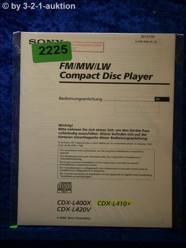 Sony manuale cdx - l400x, /l410