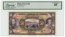 1928 Bolivia 50 Bolivianos P-124a LCG XF45 Banco Central de Bolivia (65547)