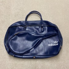 Borsa racchetta tennis Adidas vintage blu Holdall anni 70 Spellout trifoglio pelle