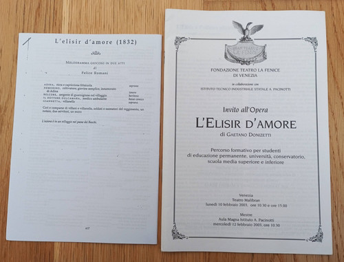 Invito all opera elisir - invito, l'elisir