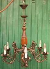 antico lampadario bronzo legno ferro battuto 6 luci x grande sala stile littorio