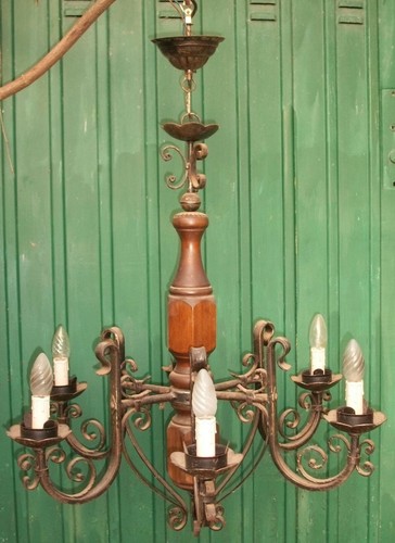 Antico lampadario bronzo - lampadario, legno